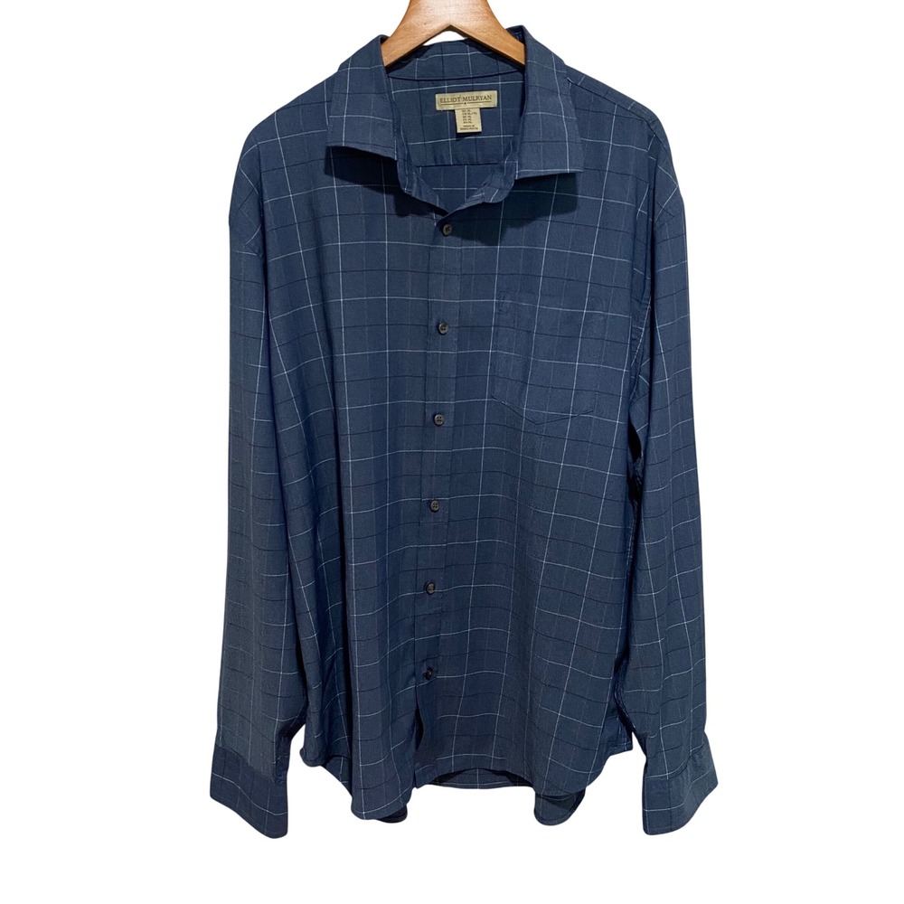 Elliot Mulryan Men's XL Blue Windowpane Plaid Long Sleeve Button Front Shirt